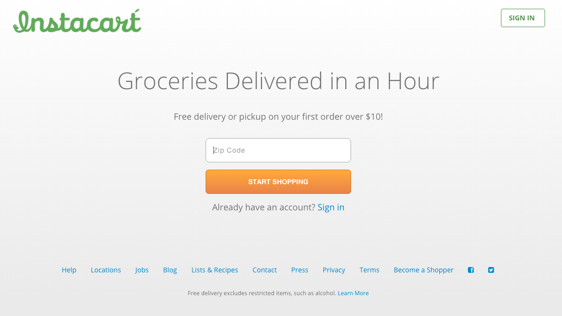 instacart homepage